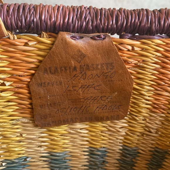 Handcrafted Leather & Woven Straw Market Bag - Picture 2 of 8